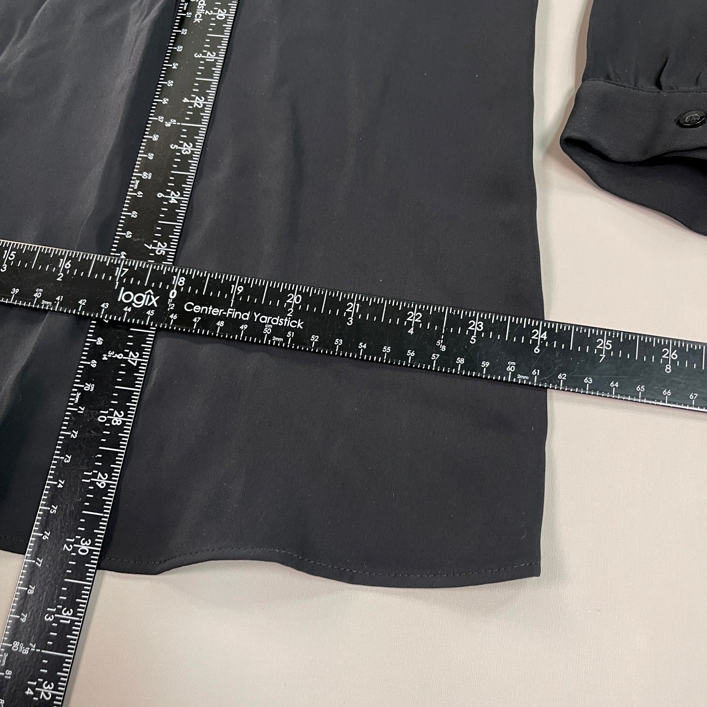 MARTHA STEWART Woven Front Button Blouse Top Tie Neck Women's Sz L Francesca Black (New)