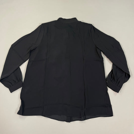 MARTHA STEWART Woven Front Button Blouse Top Tie Neck Women's Sz M Black (New)
