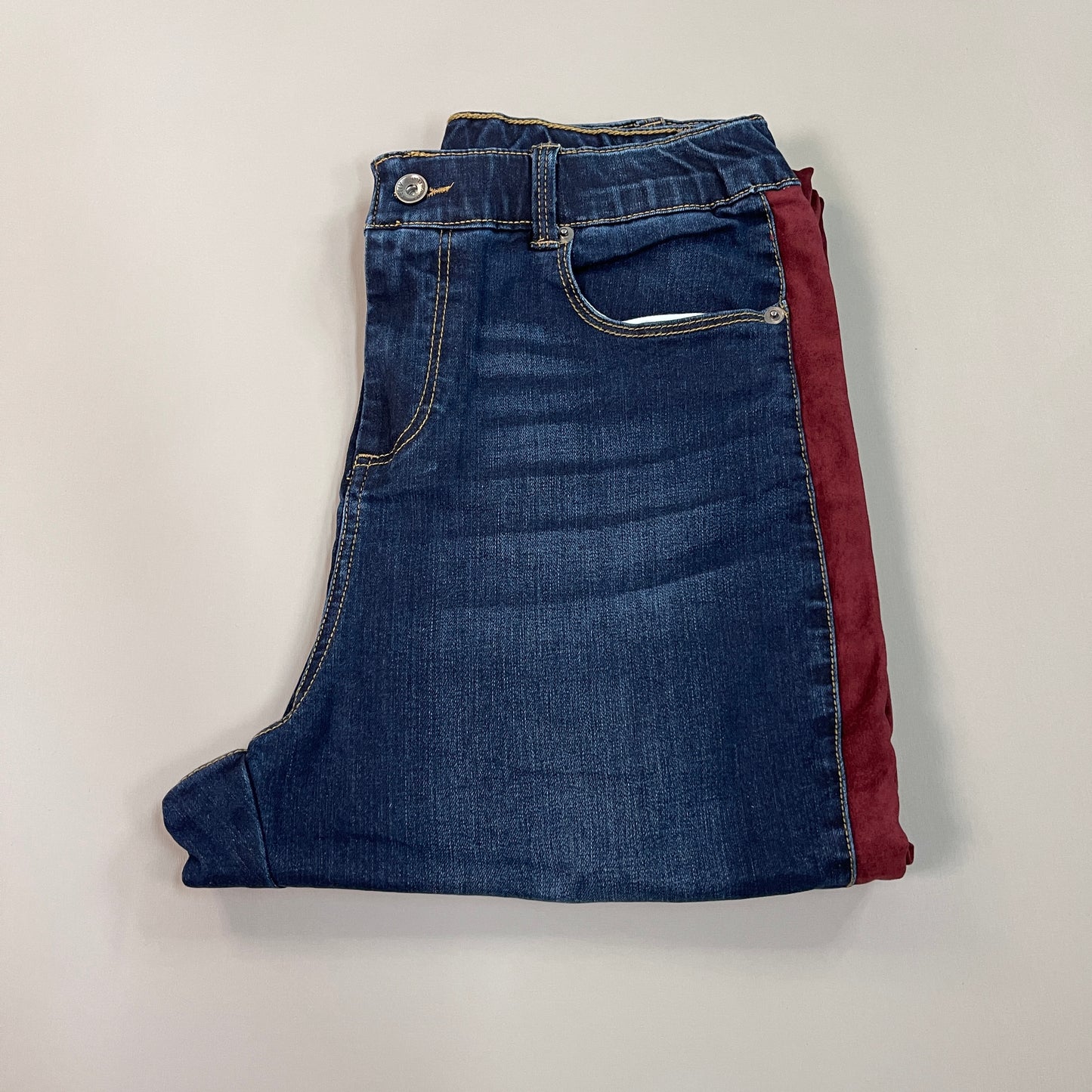 CLINTON KELLY Frayed Hem Jeans Women's Sz 10 Regular Dark Wash, Maroon Striped Side(New)