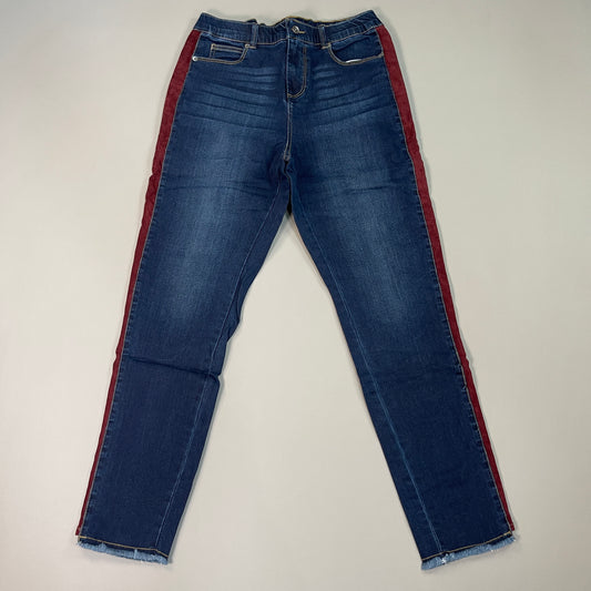 CLINTON KELLY Frayed Hem Jeans Women's Sz 10 Regular Dark Wash, Maroon Striped Side(New)