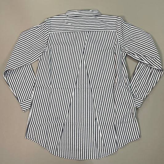 JOAN RIVERS Button Front Shirt w/ Tulie Back Detail Women's Sz XS White, Dk Blue (New)