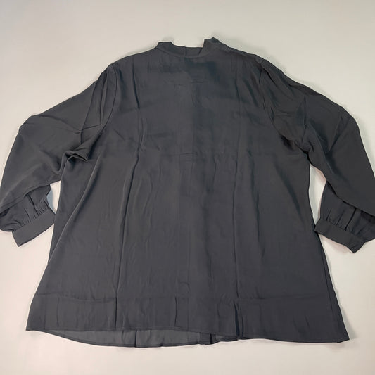 MARTHA STEWART Woven Front Button Blouse Top Tie Neck Women's Sz 2X Francesca Black (New)