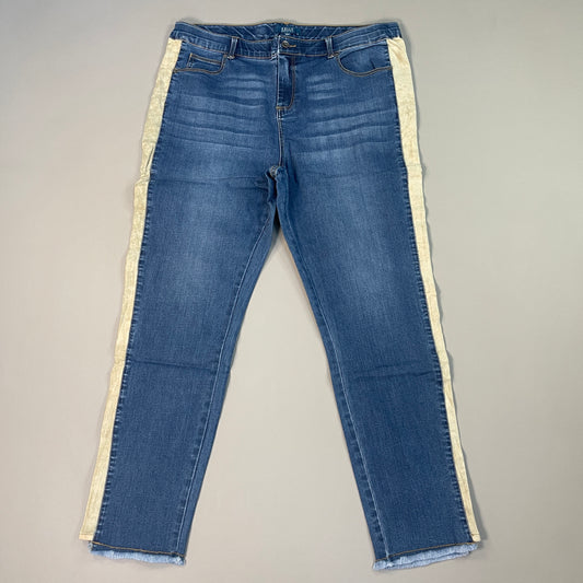 CLINTON KELLY Frayed Hem Jeans Women's Sz 16 Regular Mid Wash W/ Tan Striped Side(New)