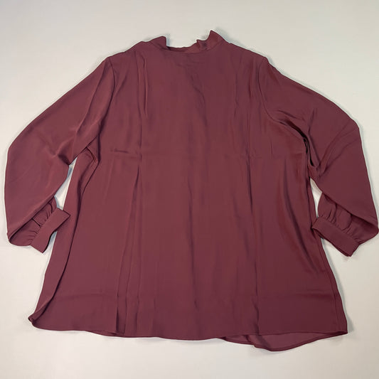 MARTHA STEWART Woven Front Button Blouse Top Tie Neck Women's Sz 1X Chianti (New)