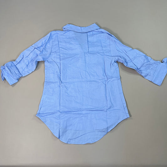 H BY HALSTON Collared 1/4 Button Top V-Neck Women's Sz 2 Reg Blue Iris (New)