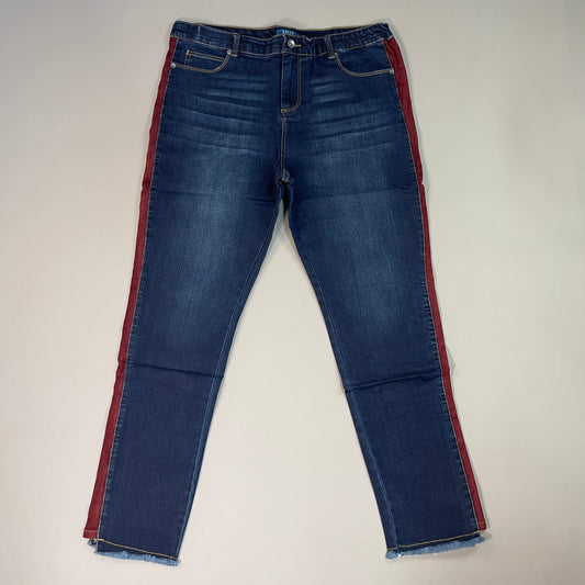 CLINTON KELLY Frayed Hem Jeans Women's Sz 16 Regular Dark Wash W/ Maroon Striped Side (New)