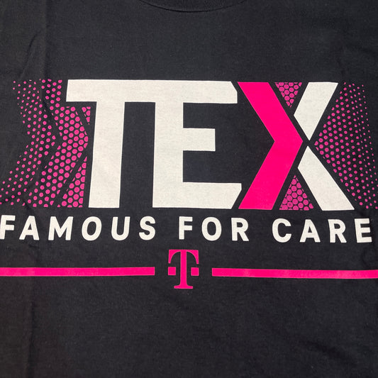 T-MOBILE Tee Shirt Short Sleeve TEX Famous For Care Men's Unisex Sz L Black/Pink (New)