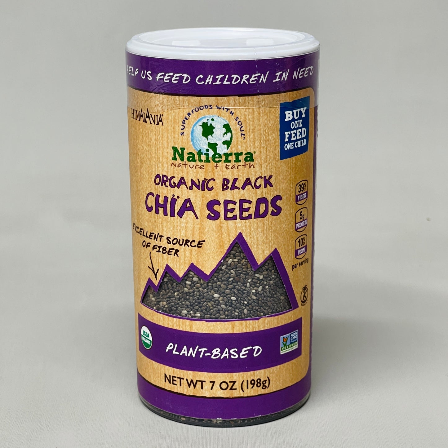 ZA@ NATIERRA Nature & Earth Organic Black Chia Seeds 7 oz Shakers / 2 Cartons (New) C