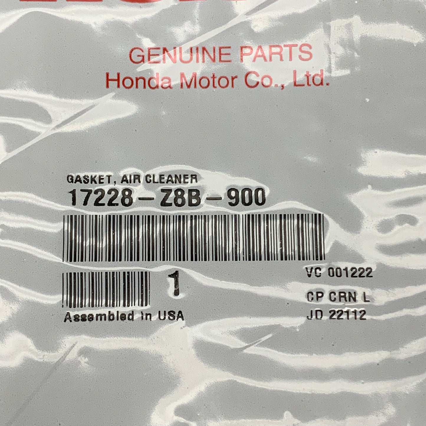 HONDA Equipment Air Cleaner Gasket 17228-Z8B-900 OEM (New)