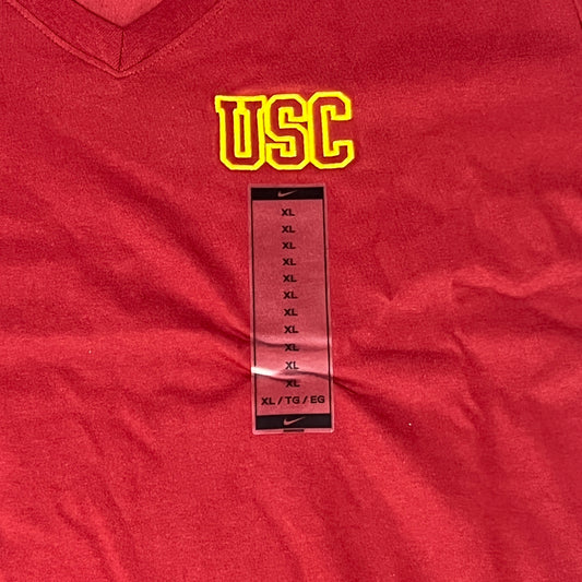 NIKE USC Trojans Logo Dri-Fit V-Neck T-Shirt Women's Sz XL Cardinal Red DQ1708-613 (New)