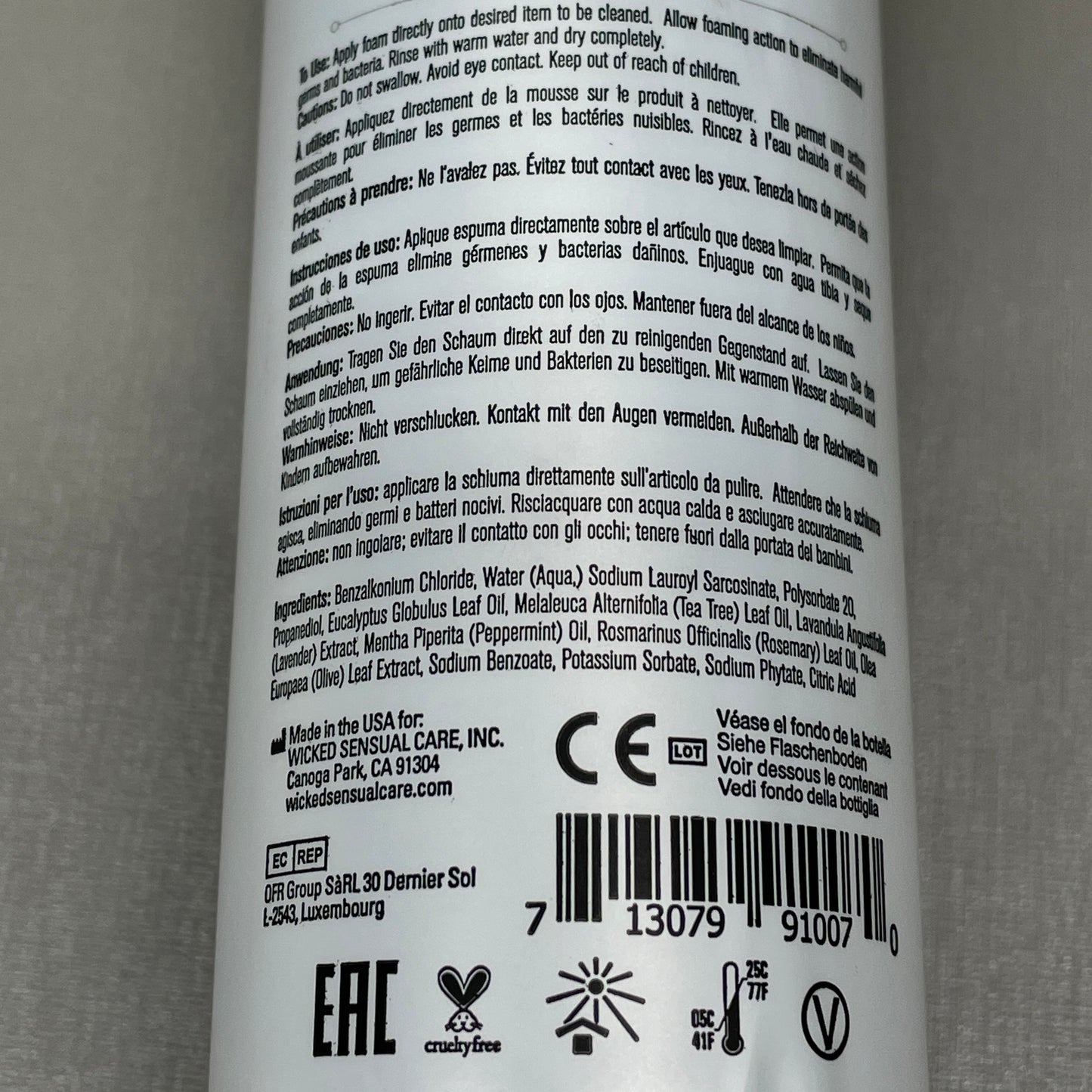 WICKED SENSUAL CARE Simply Foam 'n Fresh Clean & Simple Anti-Bacterial Foaming Toy Cleaner Enhanced w/ Olive Leaf Extract 7 oz (New)