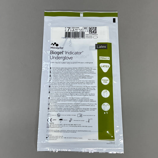 MOLNLYCKE Biogel Latex Surgical Indicator Underglove SZ 7.5 Green 50 Pairs 31275 (New)