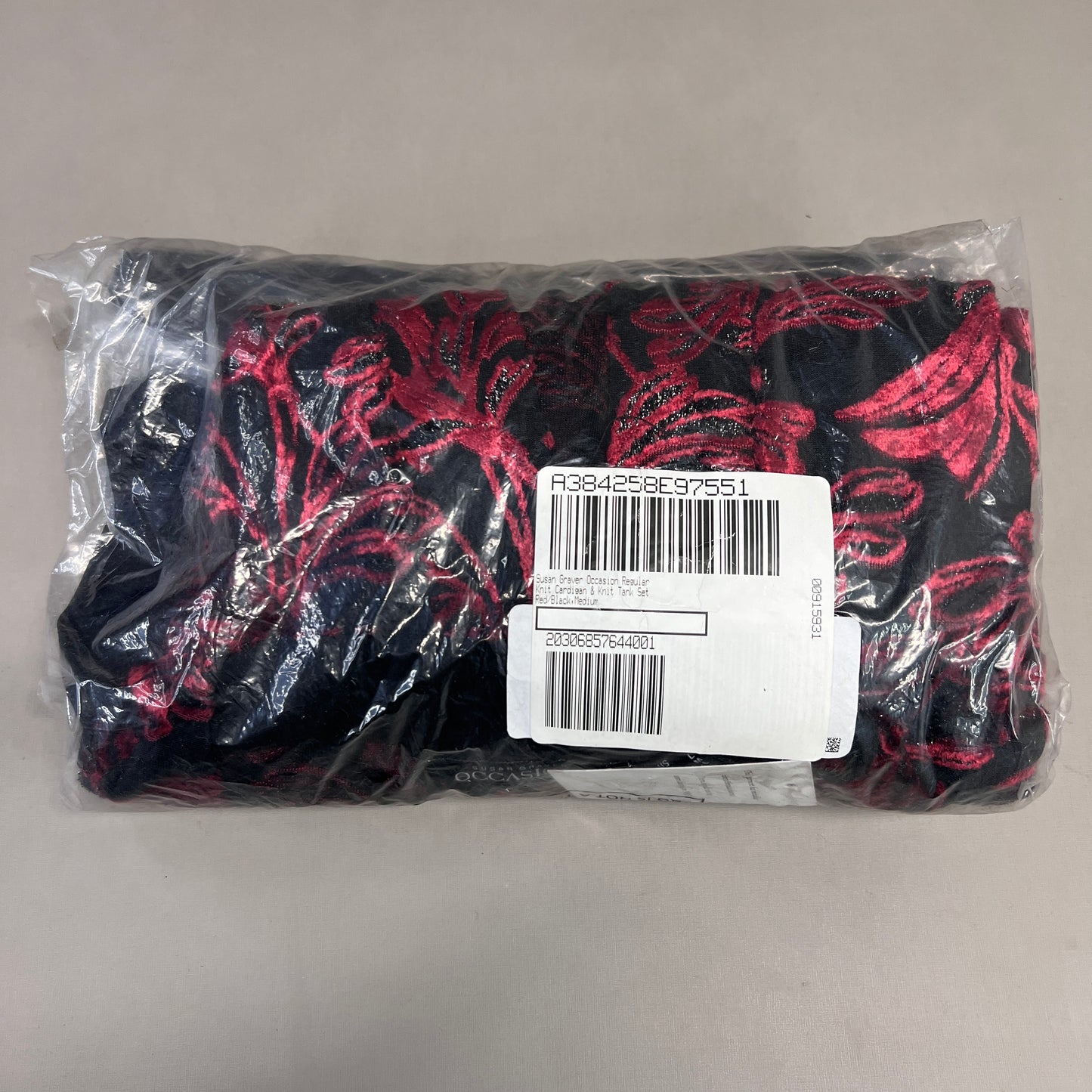 SUSAN GRAVER Knit Cardigan & Tank Set Women's Sz M Red / Black A384258E97551 (New)