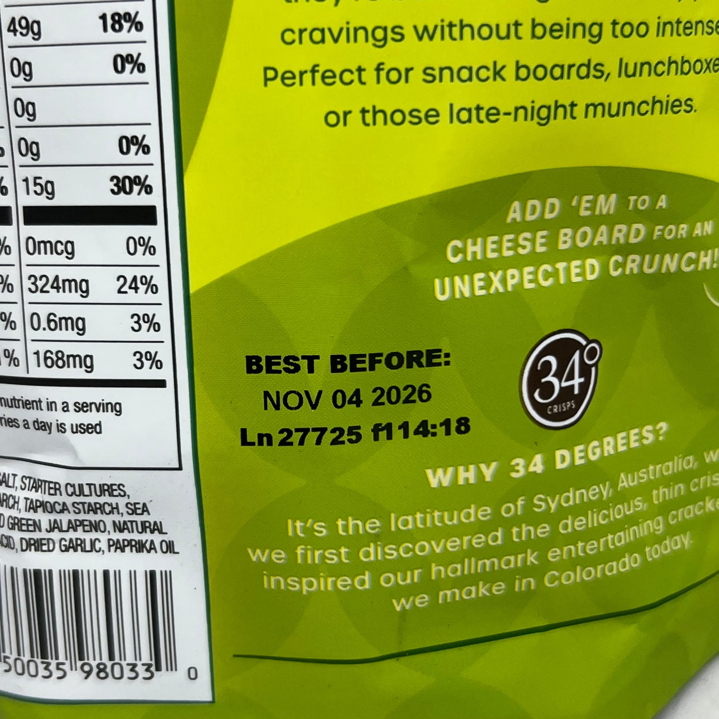 34 DEGREES (4 PACK) Mates Rosemary & Garlic Cheese Crisps 3 oz BB 11/26