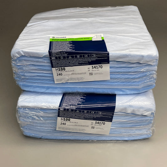 HALYARD 480-PACK! Quick Check Sterilization Wrap H100 15" x 15" Light Blue 34170