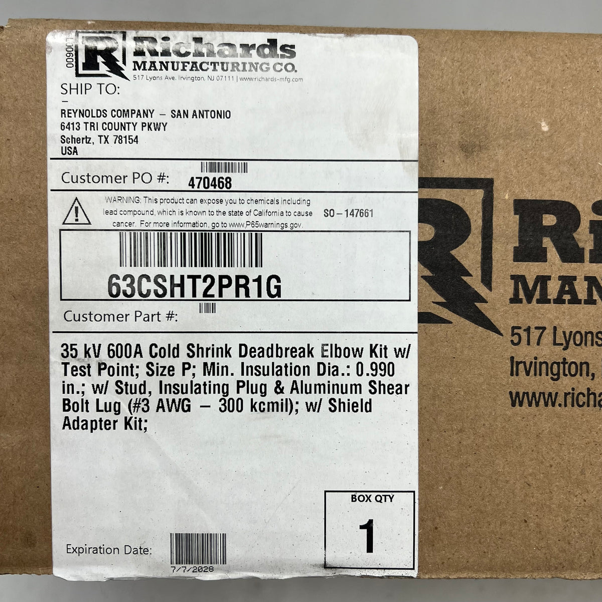 RICHARDS Cold Shrink Dead Break Elbow Kit Fully Shielded 35K 600A 63CSHT2PR1G