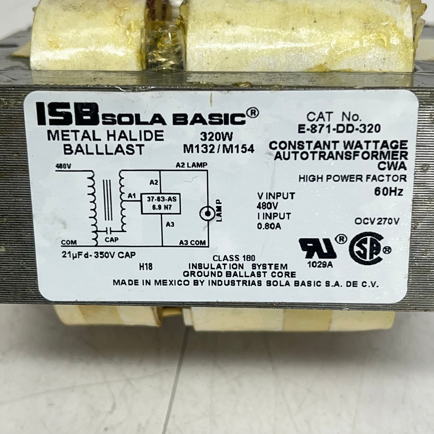 ISB SOLA Pulse Start Metal Halide Ballast Kit 320W 480V E-871-DD-320 (Used)