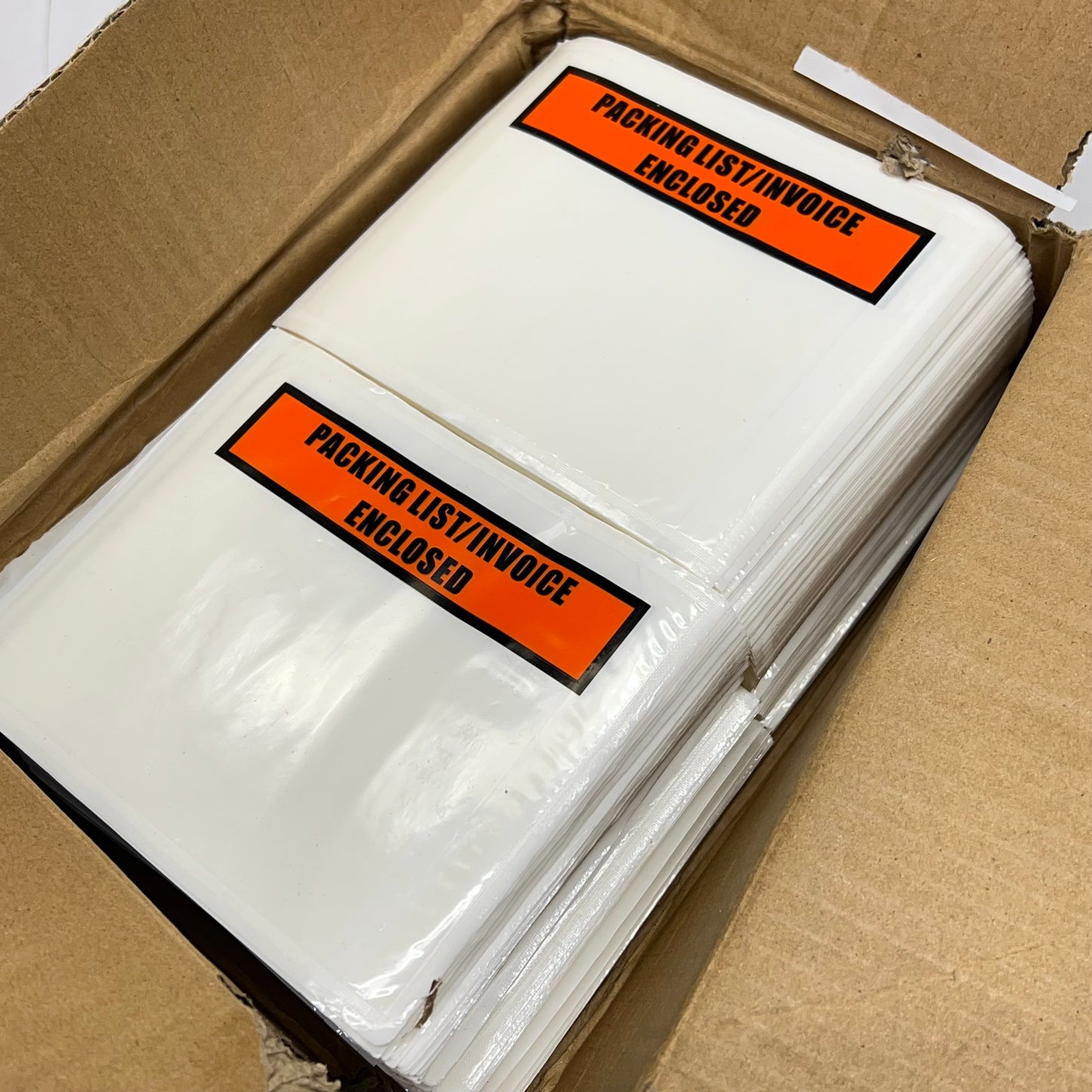 ZA@ SHORR EXPRESS  (1000 PACK) "packing List/invoice Enclosed Plastic Slips  4.5"x5.65" Clear/Orange