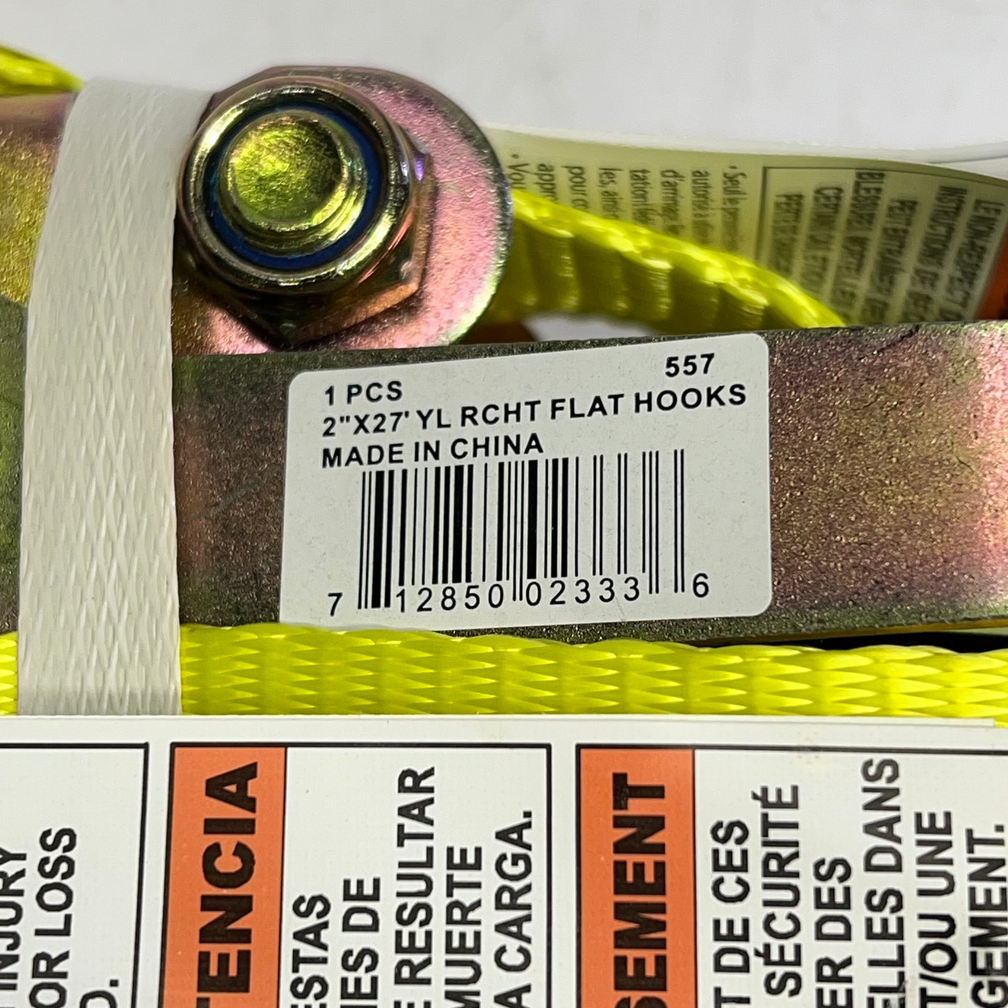 ANCRA Ratchet Strap W/ Flat Hook Latex Coated  2"x27' - 3,333 lbs Cap Yellow 557