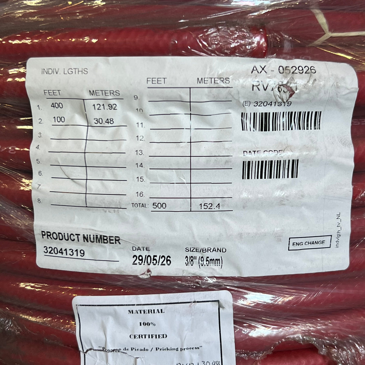 GATES Plant Master Adapta Flex Hose Sz 3/8" x 500 ft Red Industrial Hose 32041319
