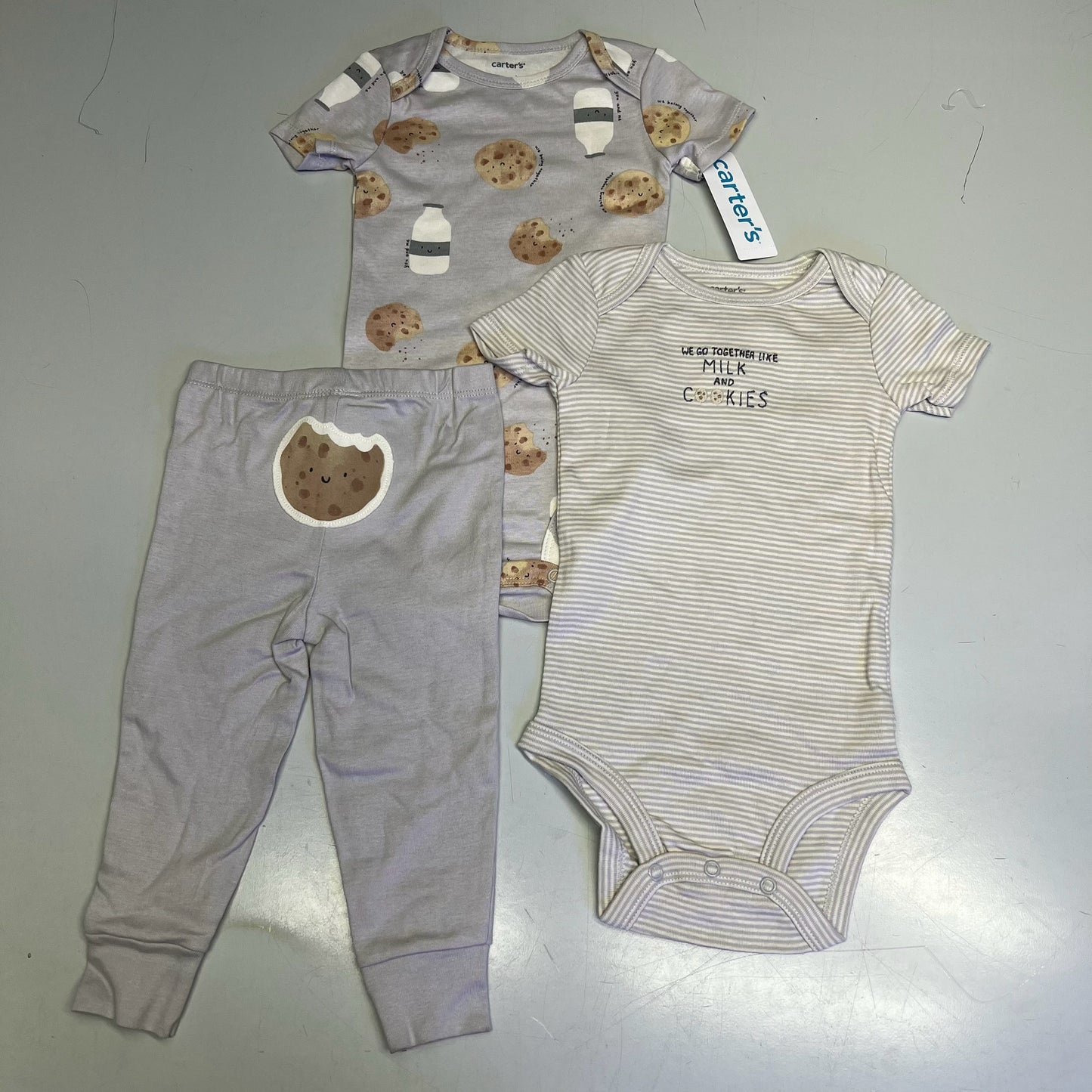 CARTERS (SET OF 3) 100% Cotton Milk & Cookies Set  Baby's Sz Newborn 1T122410
