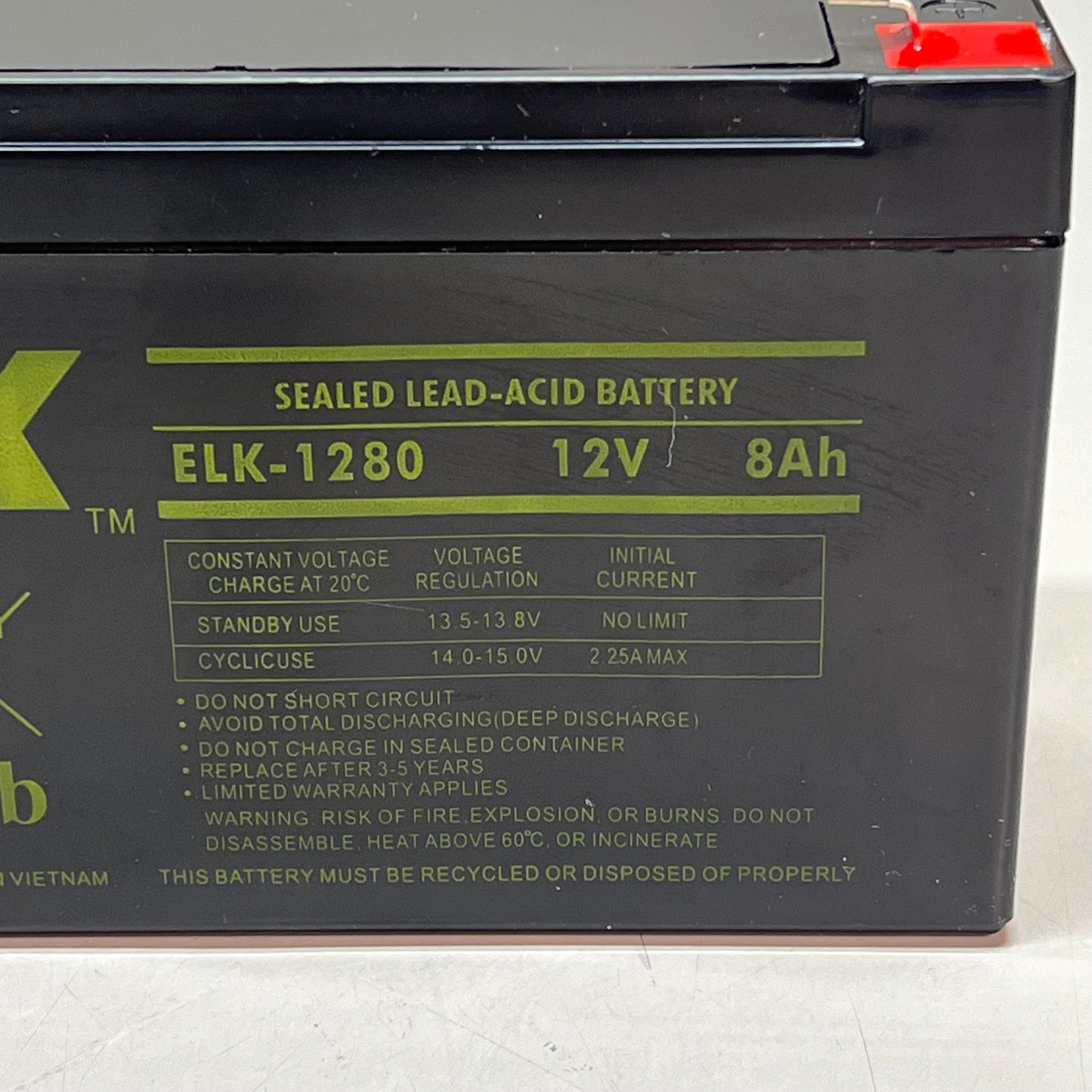 ELK Rechargeable Sealed Lead-Acid Battery Maintenance Free 12V 8Ah ELK-1280