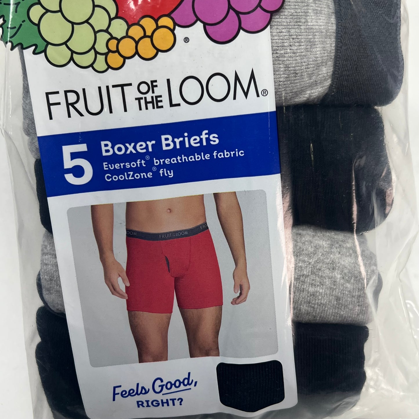 ZA@ FRUIT OF THE LOOM (5 PACK) Eversoft Breathable Fabric Boxer Breifs Men's Sz S Grey/Black 5BL76TG
