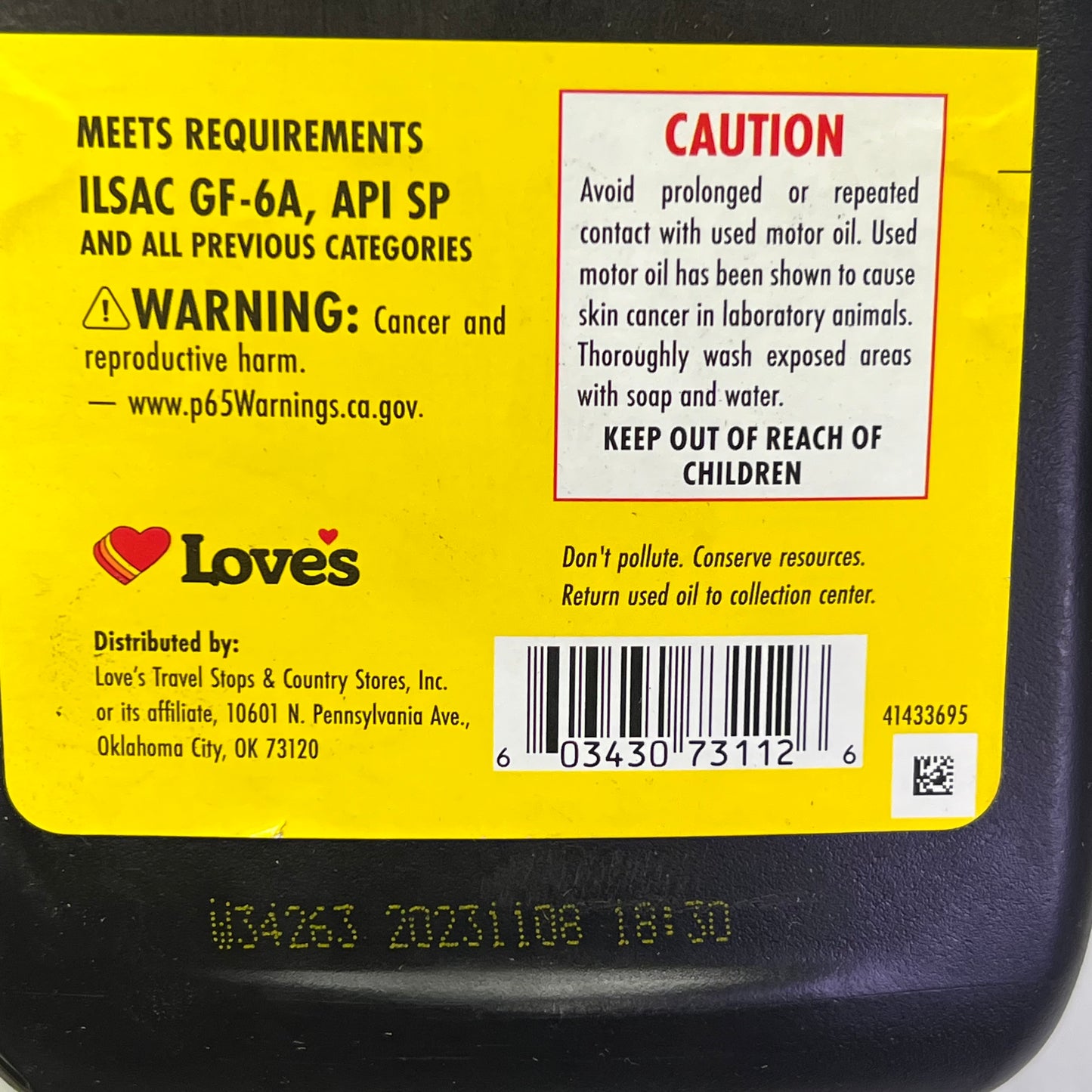 ZA@ LOVE'S (6 PACK, 1 QUART EACH) SAE 5W-30 Advanced Protection Motor Oil