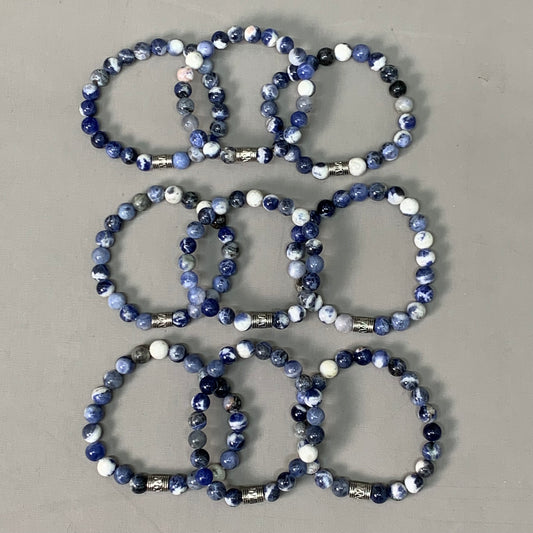 BEST WHOLESALE 9-PACK! Blue Marbled Beaded Crystal Bracelets 3" Silver Jewel New