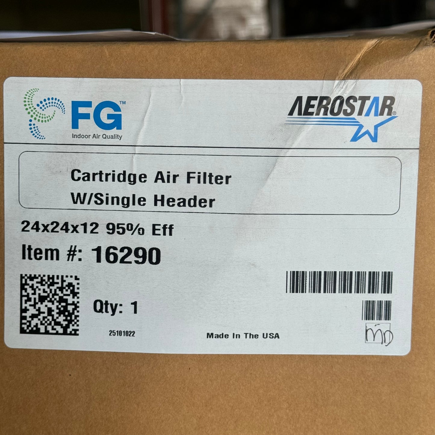 FG AEROSTAR Single Header MERV 14 Cartridge Filter 24"x 24"x 12" 16290