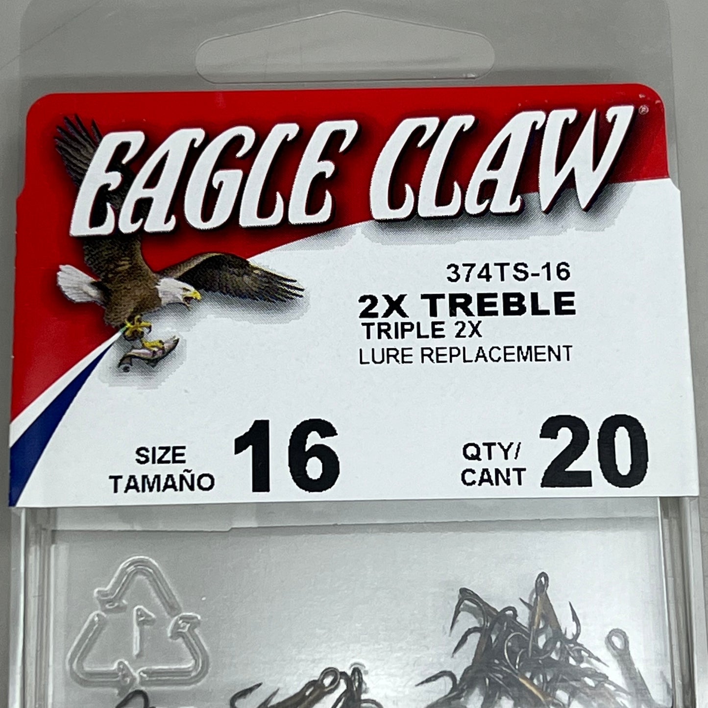 EAGLE CLAW (5 PACK) Curved Point 2X Treble Lure Repla Bronze #16 20 pc 374TS-16