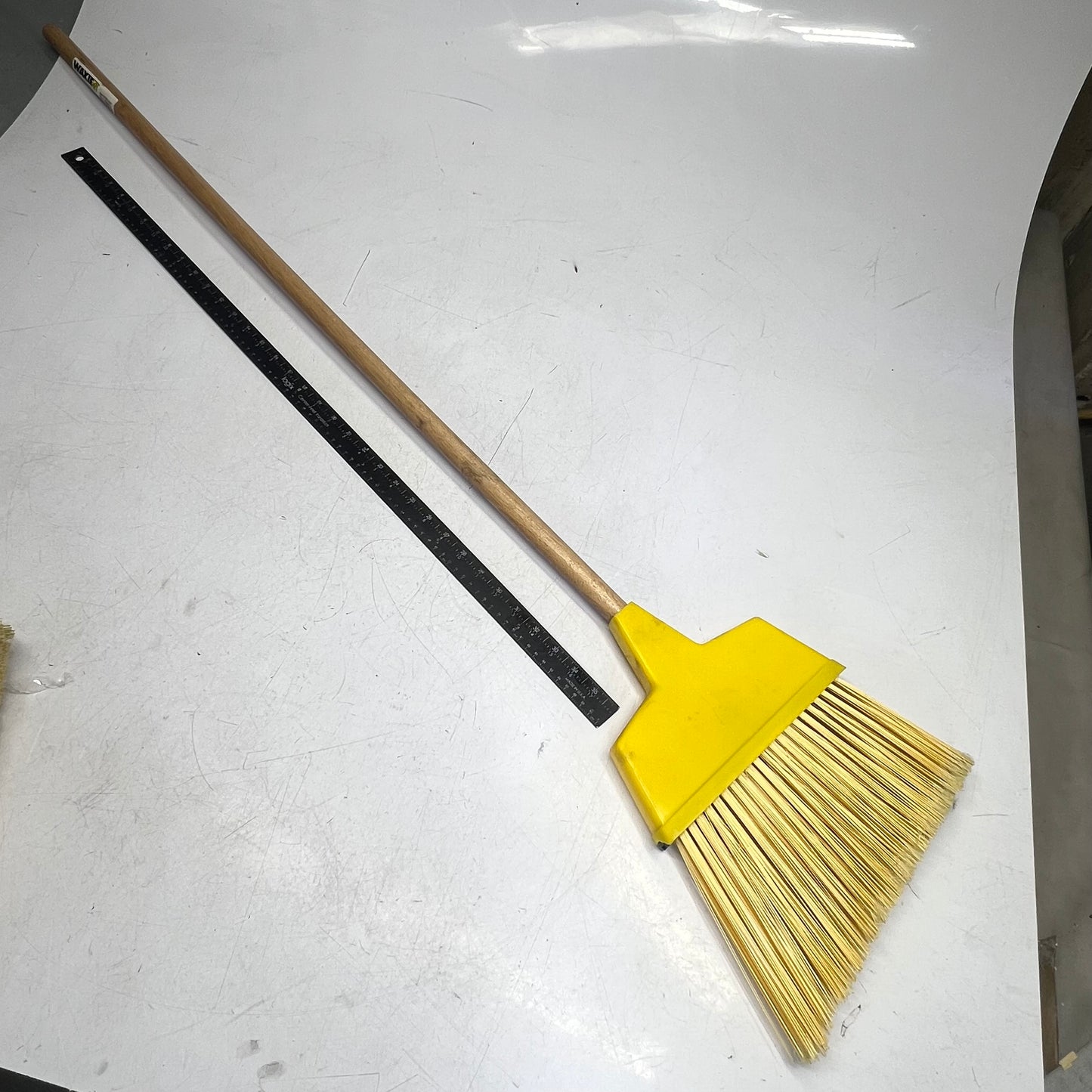 ZA@ WAXIE  (LOT OF 3) Sanitary Wood Handle Plastic Angled Upright Broom  41" Handle Yellow 2051291 (As-is)