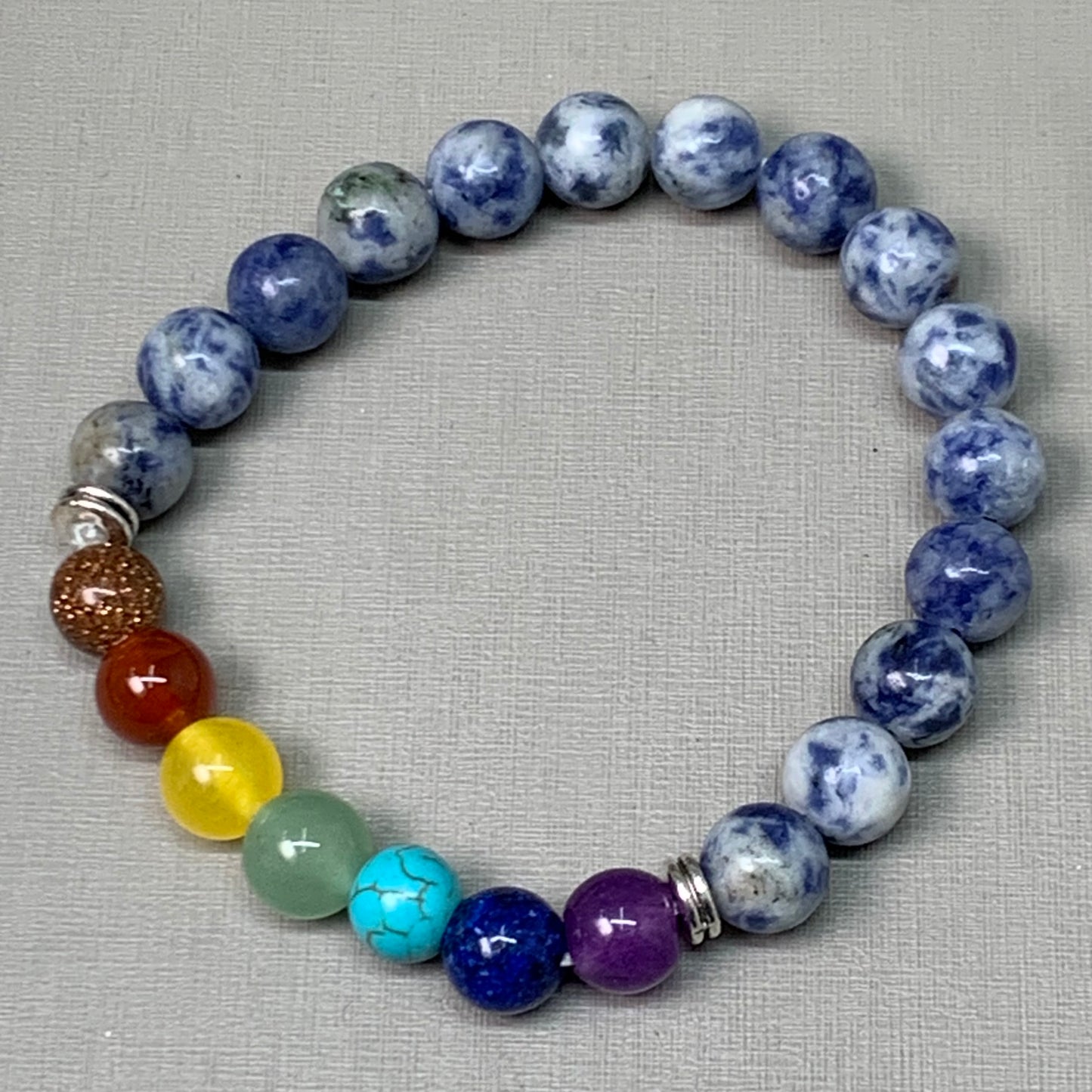 BEST WHOLESALE 12-PACK! Blue Marbled Rainbow Beaded Crystal Bracelets 3" New