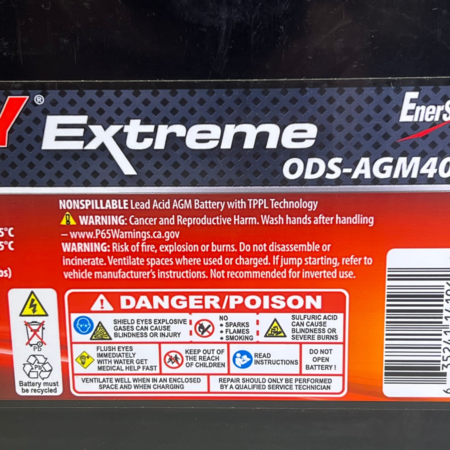 ODYSSEY Extreme Powersport Drycell Battery 12 Volt 500 CCA 650 MCA ODS-AGM40E