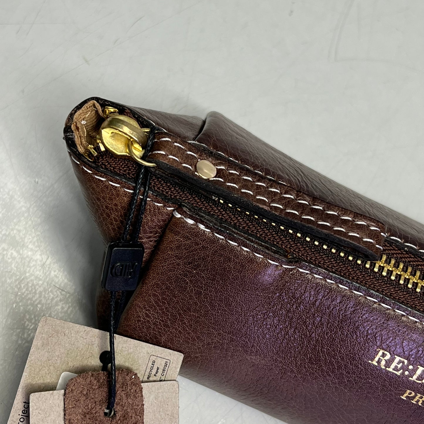 RE:DESIGNED Genuine Leather Project 11 Triangular Zip Bag 10"x3" Woodsmoke P011