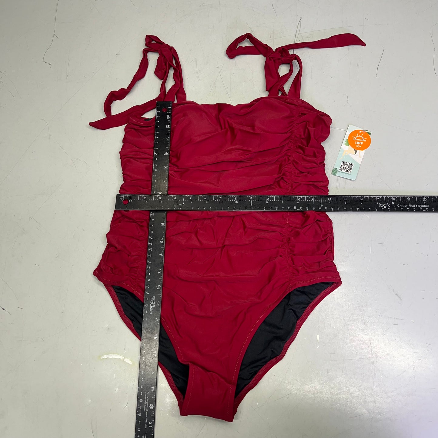 CHARMO Tie Shoulder Strap One Piece Scrunched Torso Swimsuit Women's Sz L Red