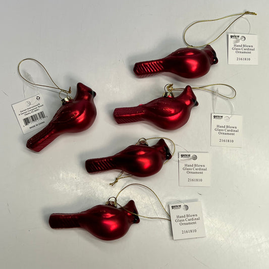 GERSON (5 PACK) Hand Blown Glass Northern Cardinal Ornaments 4.5" Red 2161810