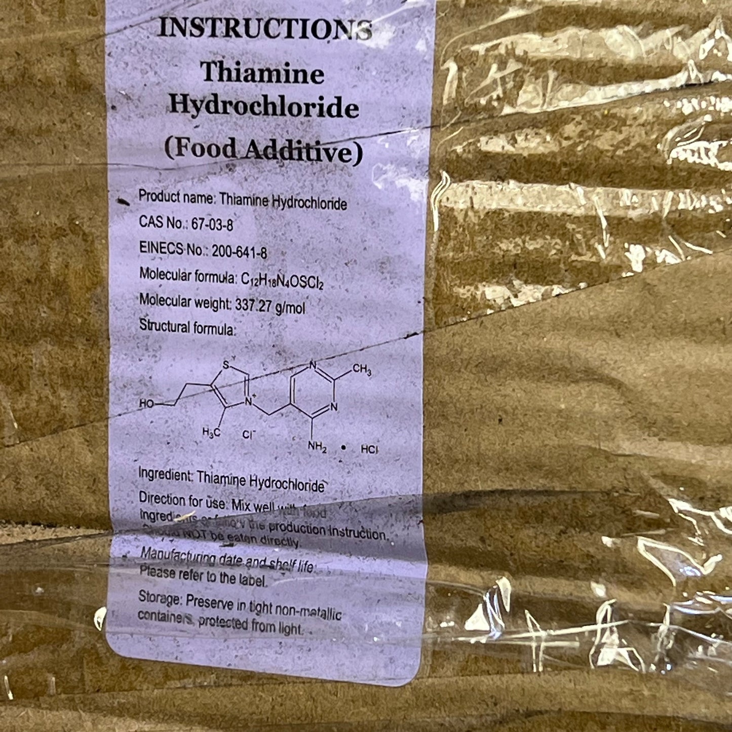 ZA@ JIANGXI TIAXIN PHARMACEUTICAL Thiamine Hydrochloride 25 KG/55 lb White BB 04/27