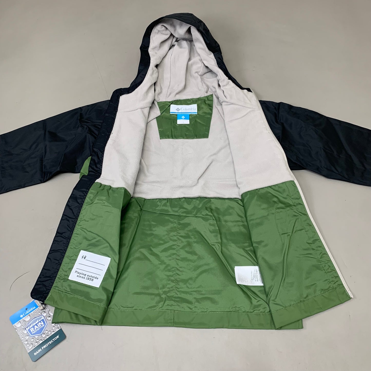 COLUMBIA Rain-Zilla Fleece Lined Jacket Unisex Youth Sz S Black Canteen RB3418-008