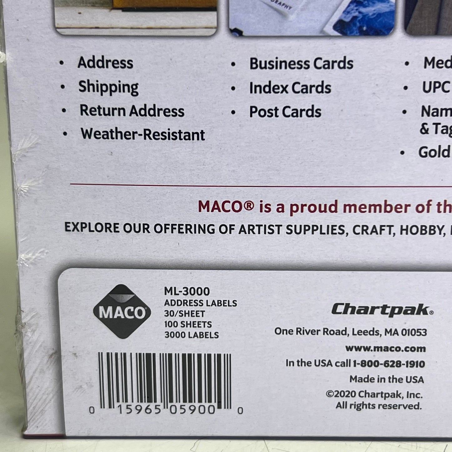 MACO (3000 Labels) Bright White Label Stock 1" x 2 5/8" White ML-3000