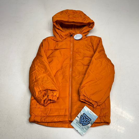 WHALES TAIL Fleece Lined Hooded Full Zip Up Winter Coat  Boy's Sz 7 Orange