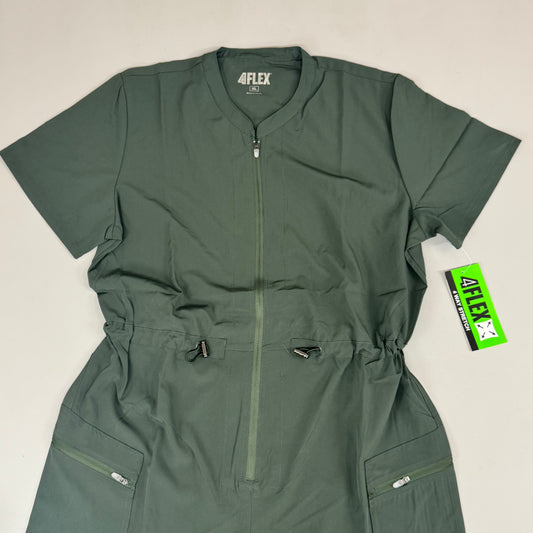 GREEN TOWN 4 Flex Scrubs Jumpsuit Cinch In Waist Women's Sz XL Olive GFX-023AST