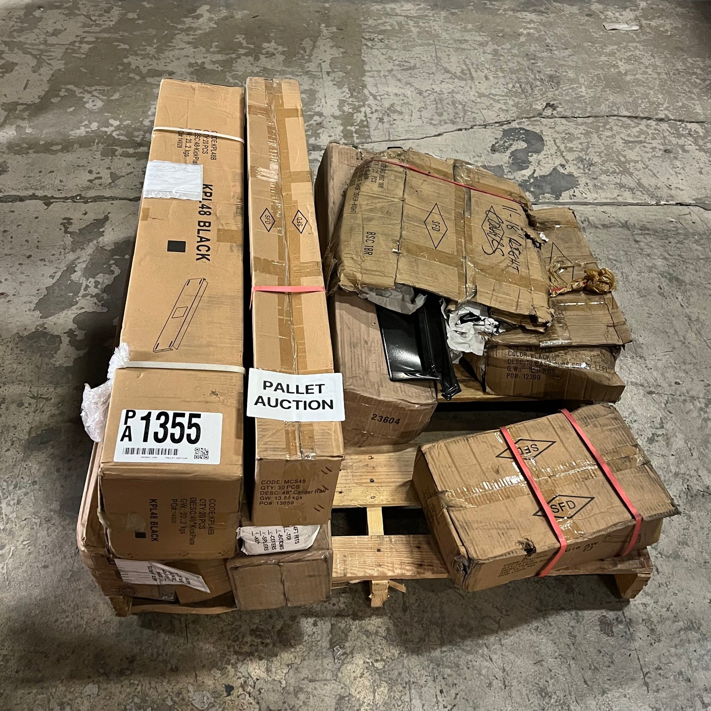 ZA@ Pallet of MIXED Assorted Retail Shelving Parts W/ Hardware Black/Crème/Silver (AS-IS)