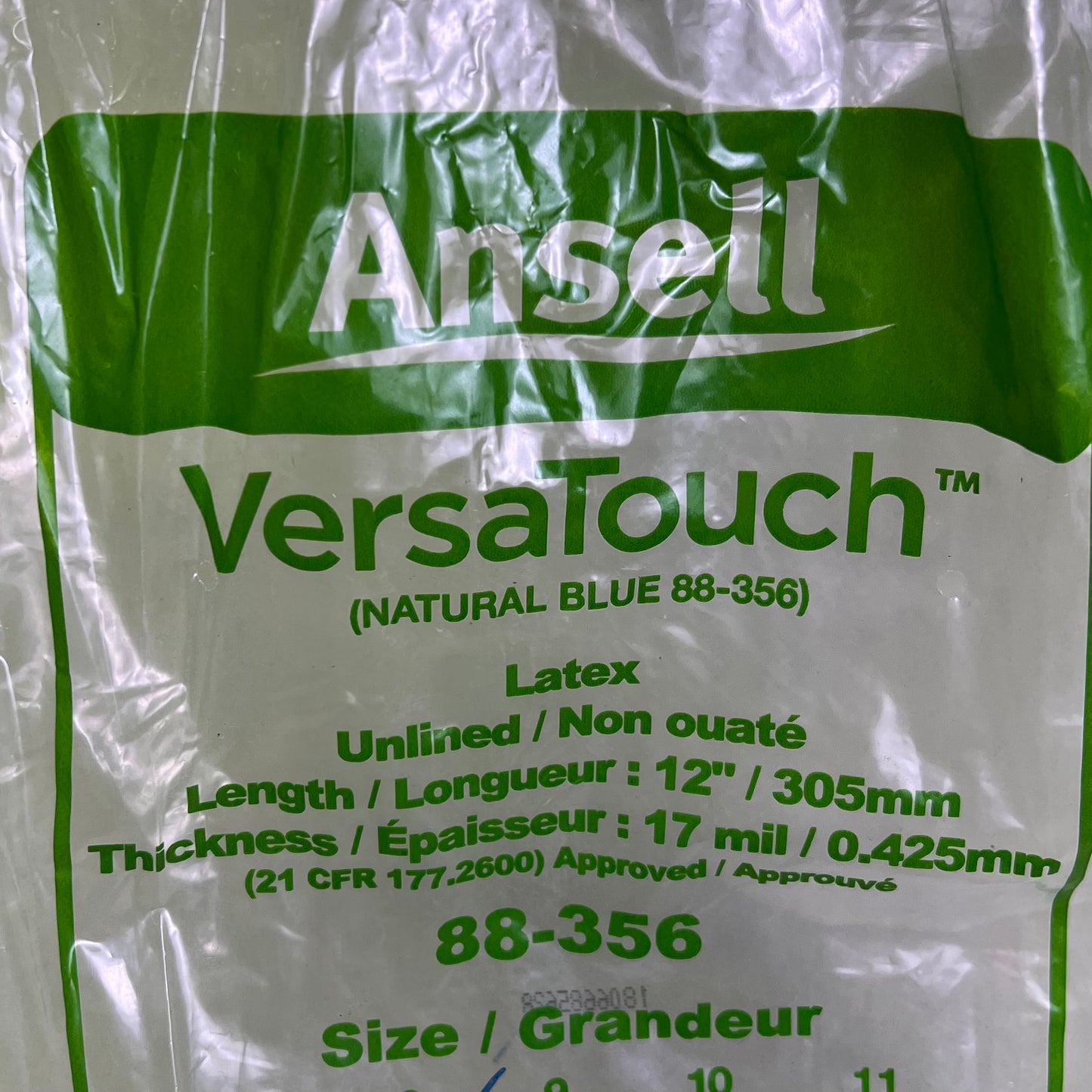 ANSELL (12 PACK) AlphaTec Natural Rubber Latex Unlined Gloves Sz 8 Blue 88-356