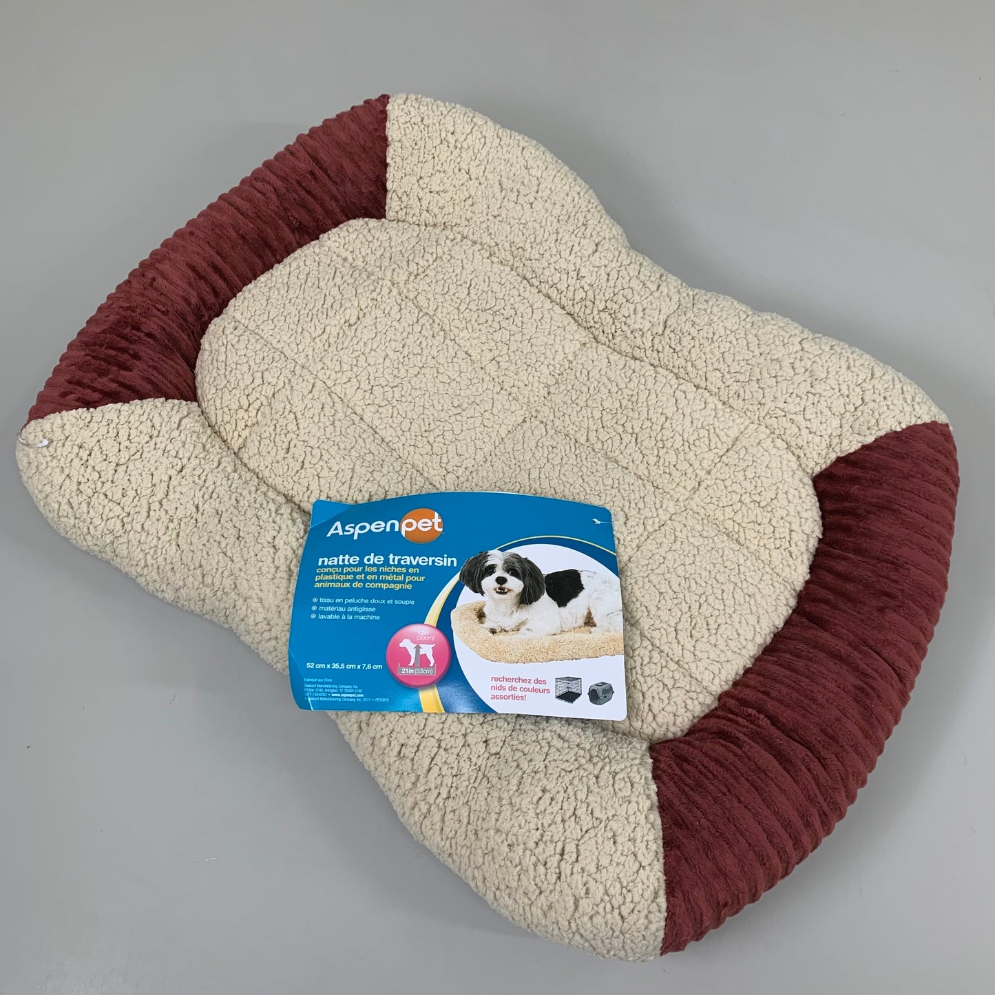 ZA@ ASPENPET Self Warm Bolster Pet Mat for Plastic & Wire Kennels 20.5"x14"x3" Barn Red/Cream 80263 B