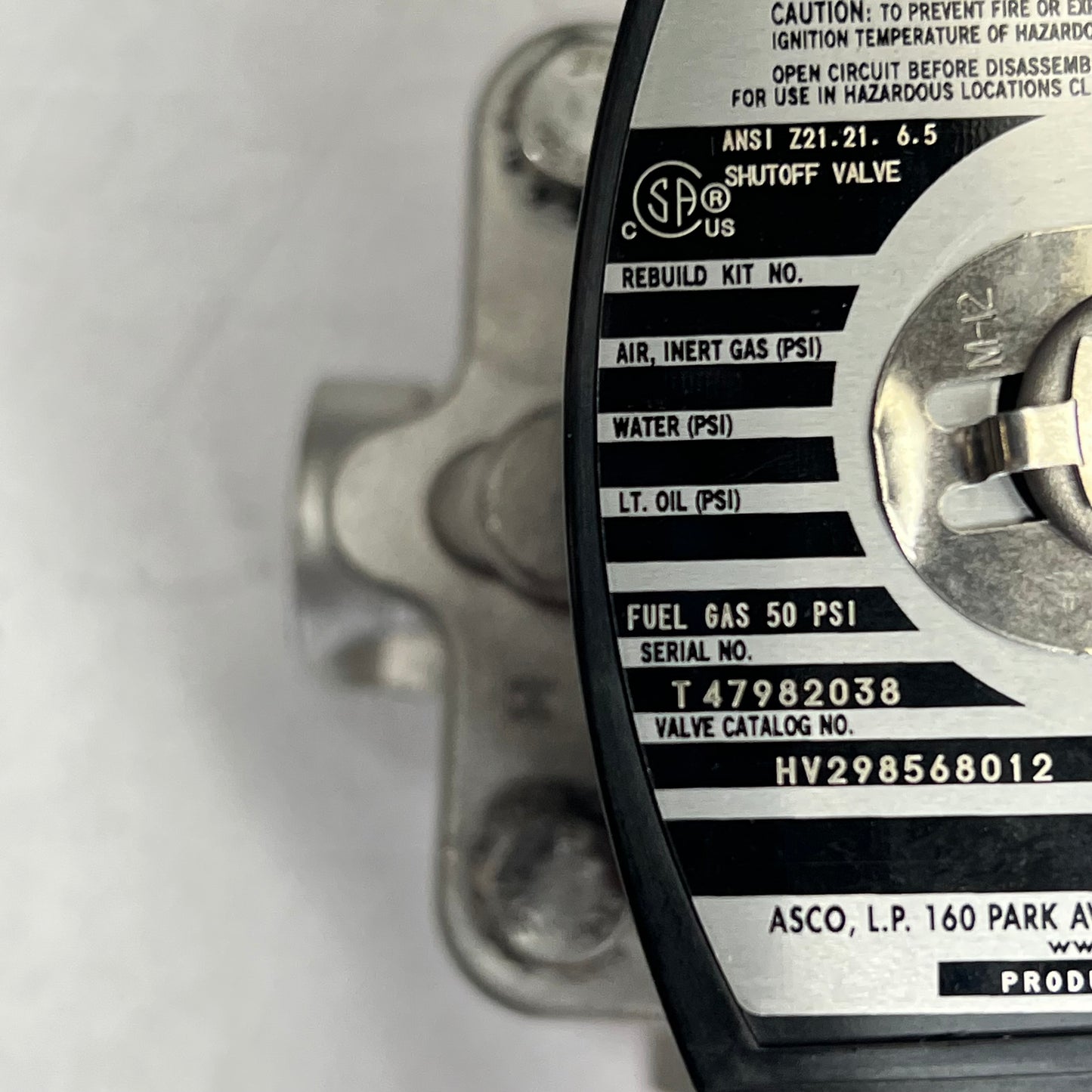 ASCO Low Temperature Gas Shutoff Valve Peak & Hold Design 24/DC INT HV298568012