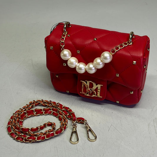 BADGLEY MISCHKA Quilted Vegan Leather Pearl Cross Body Bag 8"x5" Red BM-4107