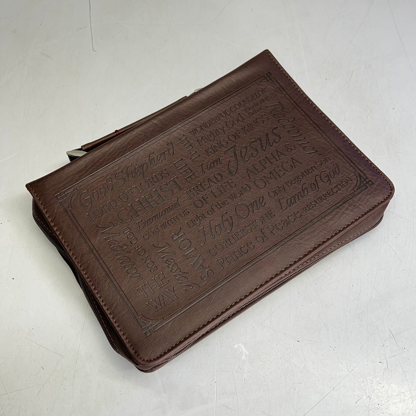 CHRISTIAN ART GIFTS Isaiah 9:6 Faux Leather Classic Bible Cover 8"x11" Walnut