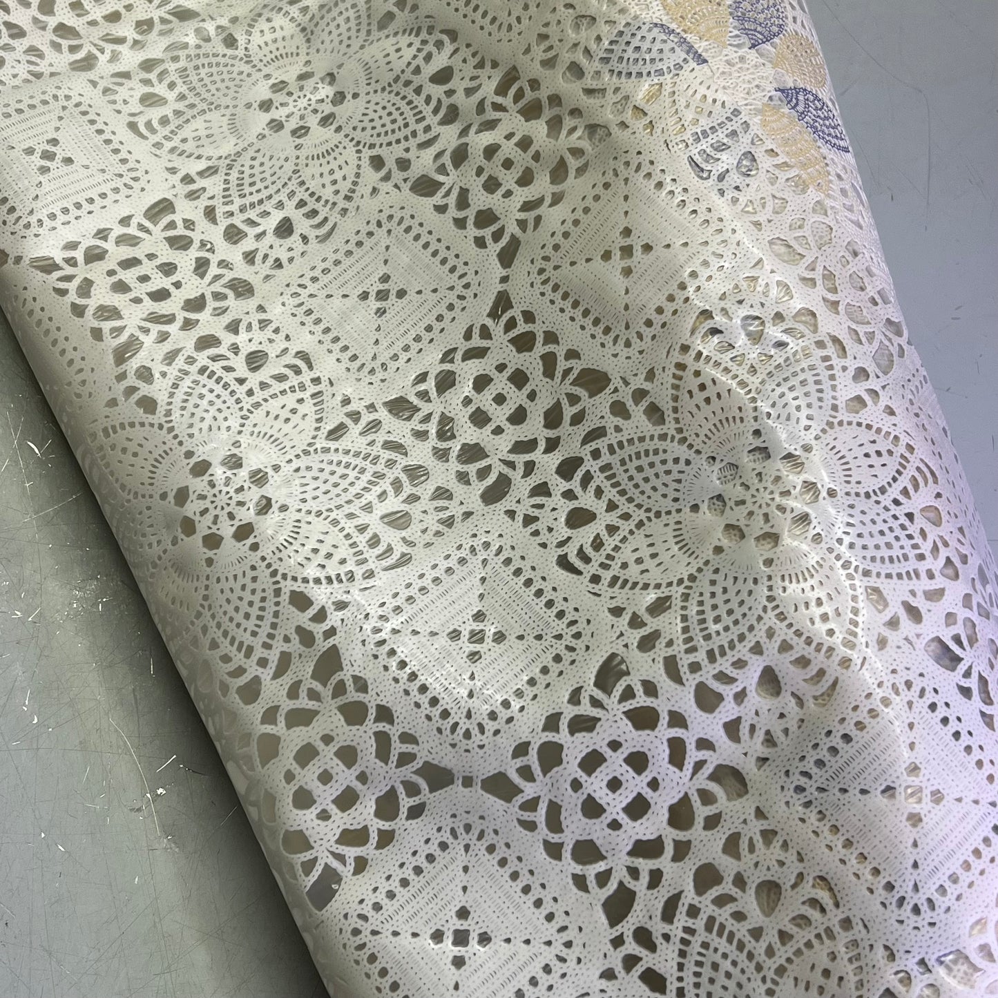 Faux Lace/Crochet Quilt Floral Pattern 54"x60' White/Purple/Yellow