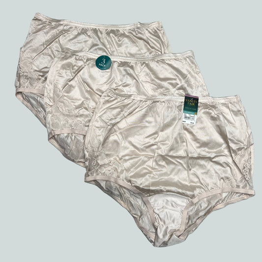 ZA@ VANITY FAIR (3 PACK SET) Perfectly Yours Lace Nouveau Brief Panty Women's Sz L Fawn 13011 A